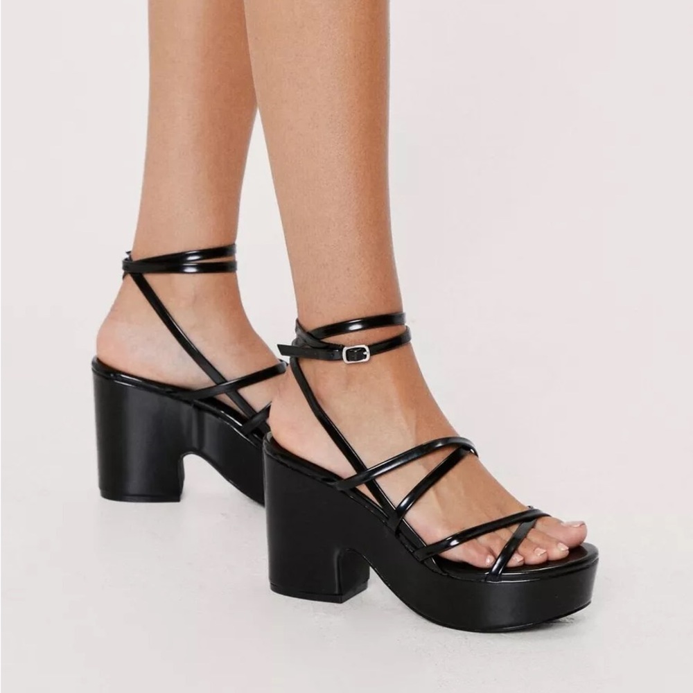 NASTY GAL black shiny platform lace up heels size 9